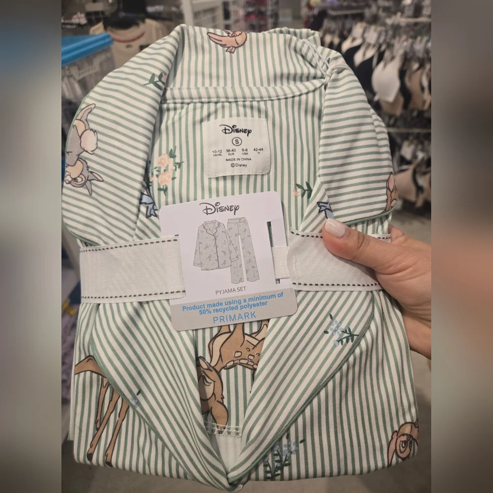 Disney’s Bambi Striped Boyfriend Pajamas button-up Set, Green. Primark - Picture 7 of 10